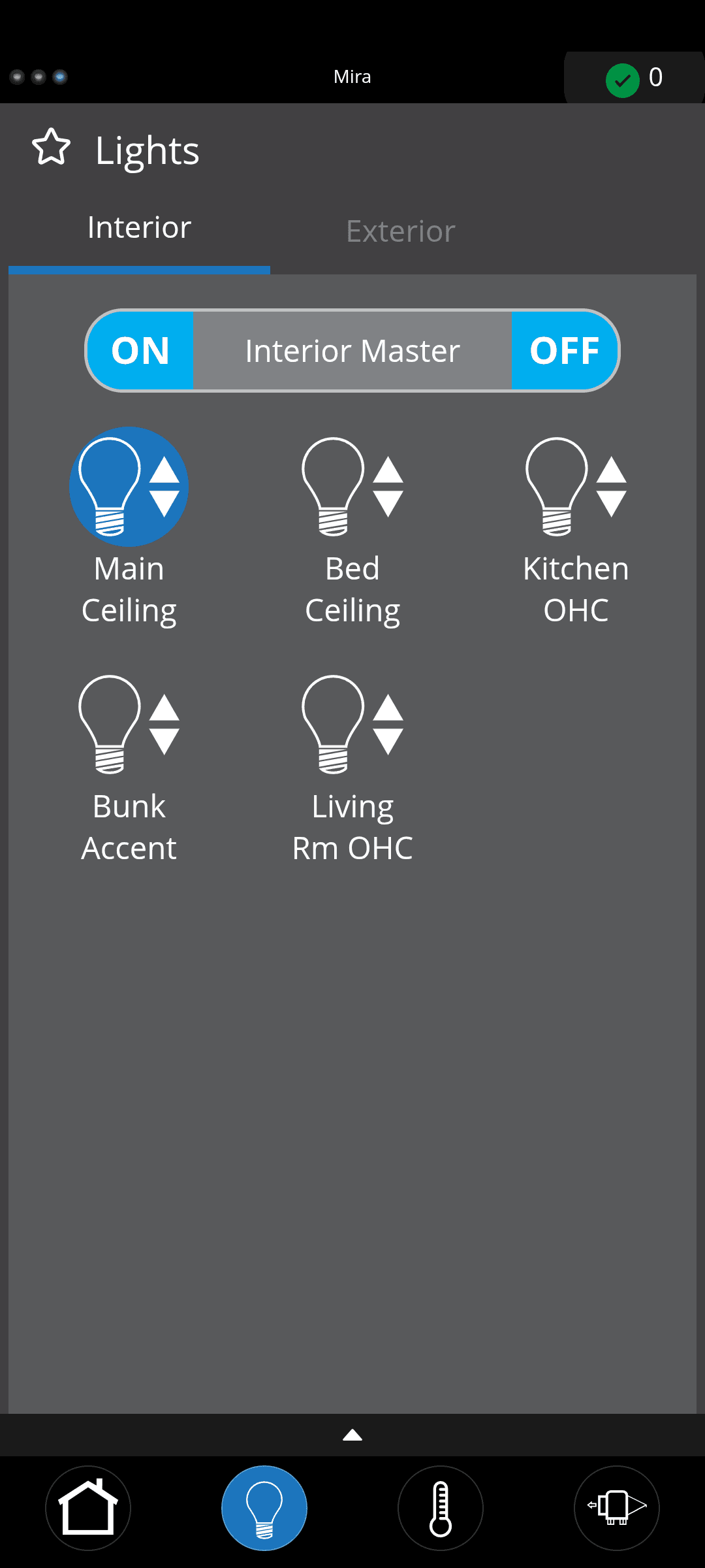 Lights control page in Mira app